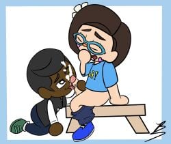 animal_crossing animal_crossing_boy animal_crossing_new_horizons blue_shirt blue_shoes cock cum_on_face cumming dark_hair dark_skin diddlydon't drooling eyes_closed femboy flower_in_hair gay gay_sex glasses green_shoes jerking_off licking light_skin on_knees pants_down penis red_nose self_insert sitting_down white_shirt