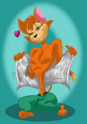 anthro anthropomorphic anthropomorphic_cat bare_feet barefoot belly_button belt belt_buckle cats_don't_dance chest chest_fur chest_hair chest_tuft danny danny_(cats_don't_dance) domestic_cat feline flirt flirtatious flirting flirting_look flirting_with_viewer flirty furry furry_ears furry_female heart heart_symbol male male_anthro male_only navel pants smile smiling taking_clothes_off taking_off taking_off_shirt tora_no_ken undress undress_character undressed undressing undressing_self warner_bros warner_bros._animation warner_bros._pictures warner_brothers wink winking winking_at_viewer winking_eye