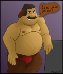 2021 brown_hair bulge chubby colt_bronco dad_bod disney english_text majstervis male male_only minotaur moustache nipples onward_(2020) pixar simple_background text
