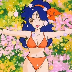 1girls bikini blue_hair dragon_ball female female_only lunch_(dragon_ball) orange_bikini solo swimsuit