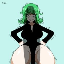 ass black_robe cock_shadow fear green hair large_ass looking_at_viewer looking_up_at_viewer one-punch_man pumdum shocked shocked_expression tagme tatsumaki thick_thighs wide_hips