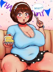 1girls 2020 bbw big_breasts big_thighs borrowed_character breasts brown_eyes brown_hair cake chubby cleavage clueless curvy eating fat_thighs female female_only fork huge_breasts large_breasts looking_at_viewer no_panties oblivious original overweight overweight_female plump plump_belly pubic_hair purin_(lightsource) pussy randomboobguy short_hair short_skirt solo speech_bubble spread_legs text thick thick_thighs undersized_clothes undersized_clothing visible_pussy