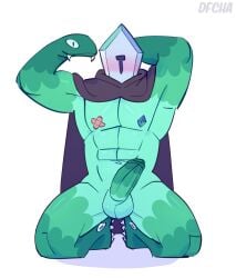 blushing cape erection green_skin male_only muscular_male posing rhombulus_(star_vs_the_forces_of_evil) simple_background single_eye snake_arm star_vs_the_forces_of_evil tagme tagme_(artist)