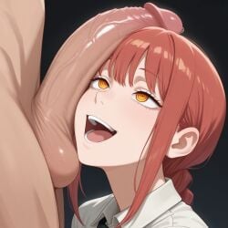 1girls ai_generated braid braided_hair braided_ponytail chainsaw_man makima_(chainsaw_man) penis_on_face red_hair submissive submissive_female tagme