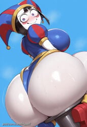 1girl ai_generated alternate_version_at_source big_ass big_breasts big_butt big_eyes big_hips blush breasts child_bearing_hips fat_ass fortnite fortnite:_battle_royale hips_wider_than_shoulders huge_ass huge_breasts hypet jester jester_cap jester_costume jester_girl jester_hat jester_outfit pale-skinned_female pale_skin pomni_(the_amazing_digital_circus) shiny shiny_skin simple_background sitting steam steaming_body tagme the_amazing_digital_circus thick thick_ass thick_hips thick_legs thick_thighs thighs wide_hips