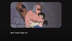 1boy 1girls aris_(buttknight) big_breasts black_hair blush buttknight cum cum_in_pussy cum_inside curvy dialogue doggy_style dungeon female from_behind game_cg heart-shaped_pupils image looking_pleasured male/female moan moaning motion_lines naked on_ground open_mouth panty panty_around_leg rescue reward_sex sound sweat tagme tagme_(artist) text thick_thighs thighs video video_games voluptuous
