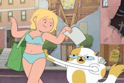 1girls adventure_time:_fionna_&_cake ai_generated blonde_hair blue_bra blue_panties bra cake_the_cat female fionna_the_human_girl panties screencap screenshot_edit underwear