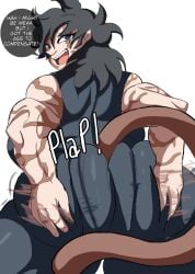 ass black_hair butt clothed clothing cosplay dialogue dragon_ball dragon_ball_super dressing_up fat_ass gine jujutsu_kaisen nice_ass pants saiyan saiyan_female saiyan_tail saiyanpride56 shirt speaking speech_bubble tail zenin_maki