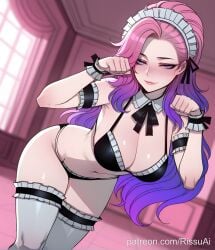 1female 1girl 1girls 2026 absurdres aesthetic ai_generated anime anime_style arm_garter artist_name bare_shoulders beautiful beautiful_female beautiful_girl bent_over big_ass big_breasts bikini black_bikini black_bra black_panties black_ribbon blurred_background blurry blurry_background blush blush_lines blushing blushing_female bra breasts bubble_ass bubble_butt cleavage closed_mouth curvy curvy_body curvy_female curvy_figure curvy_hips curvy_thighs cute cute_face detached_collar digital_art digital_painting dutch_angle excited excited_expression excited_female excited_for_sex frilled_thighhighs frills gradient_hair grey_thighhighs high_quality highres horny horny_expression horny_face horny_female huge_breasts indoors large_ass large_breasts league_of_legends leaning_forward line_art long_hair looking_at_viewer maid maid_bikini maid_headdress multicolored_hair navel neck_ribbon panties patreon patreon_link patreon_logo patreon_username paw_pose pink_hair ponytail purple_eyes purple_hair ribbon riot_games rissuai seraphine_(league_of_legends) sexy sexy_body sexy_female sexy_pose shiny_skin smile soft_shading solo solo_focus stomach swimsuit thick thighhighs unconventional_maid underwear web_address white_thighhighs window wrist_cuffs