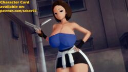 1girls 3d alley bare_shoulders big_breasts blue_eyes brown_hair cleavage clothing curvy eyebrows_raised female female_only fingerless_gloves firearm gun hand_on_hip handgun handwear holding_weapon huge_breasts human jill_valentine jill_valentine_(sasha_zotova) koikatsu large_breasts looking_at_viewer miniskirt pale_skin patreon public resident_evil resident_evil_3 revealing_clothes revolver short_hair smiling solo standing sweater_around_waist takeo92 text thick_thighs tubetop weapon wide_hips