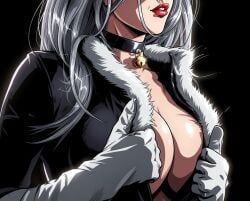 ai_generated anime_style black_cat_(marvel) cleavage unzipped