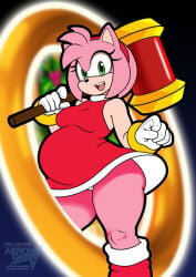 1girls amy_rose arrowdark ass belly bracelet breasts chubby chubby_female dress eulipotyphlan fat female female_focus female_only gloves green_eyes hairband hammer hedgehog hedgehog_humanoid hips large_ass large_breasts mallet mobian_(species) panties piko_piko_hammer pink_fur pink_hair sega sonic_(series) sonic_the_hedgehog_(series) stomach thick_thighs thighs underwear weight_gain