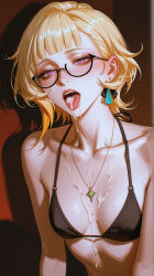ai_generated blush bra breasts cum cum_in_mouth emilie_(genshin_impact) genshin_impact tongue