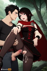 1boy 1boy1girl 1girls after_sex ai_generated belt black_dress black_hair black_pantyhose black_shirt blush breasts cape clothed_sex cum cum_in_pussy cum_on_body cum_on_clothes cumdrip dress female forest gradient_hair grey_eyes hetero hi_res leg_lift leg_up long_sleeves looking_at_another medium_breasts multicolored_hair nature no_panties open_mouth outdoors pantyhose penis pussy red_cape red_hair ruby_rose rule34lab rwby shirt short_hair standing standing_on_one_leg testicles thighband_pantyhose torn_clothes torn_pantyhose tree two-tone_hair uncensored
