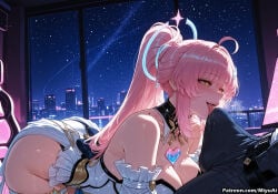 1boy 1girl aemeath_(wuthering_waves) ai_assisted ai_generated artist_name ass bangs bare_shoulders blush breasts cleavage curvaceous curvy curvy_female curvy_figure detached_sleeves dress eyebrows_visible_through_hair female hair_between_eyes heart heart-shaped_pupils hetero large_breasts long_hair lying miyuai night night_sky on_back on_stomach open_mouth pink_hair shooting_star sidelocks sky space star_(sky) starry_sky symbol-shaped_pupils tacet_mark_(wuthering_waves) thick thick_ass thick_butt thick_hips thick_legs thick_thighs tongue tongue_out voluptuous voluptuous_female wide_hips wide_thighs window wuthering_waves yellow_eyes