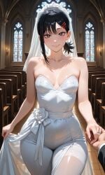 ai_generated chainsaw_man church higashiyama_kobeni holding_hand luscious_lips male_pov small_breasts thick_thighs wedding_dress wide_hips