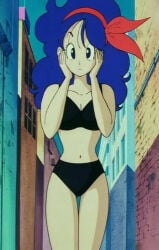 1girls ai_generated black_bra black_panties blue_hair bra dragon_ball female female_only lunch_(dragon_ball) panties screenshot_edit solo underwear underwear_only
