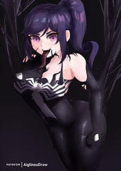 1girls big_breasts bra corruption drooling female inou inou_(artist) inou_radiant large_breasts living_clothes looking_at_viewer marvel open_mouth original_character pink_eyes purple_hair she-venom spider-man_(series) symbiote tagme thick_thighs tongue_out venom venom_(marvel)