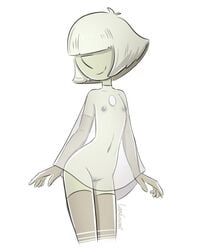 alien alien_girl alien_humanoid breasts cartoon_network covering_eyes cubedcoconut female female_only flat_chest gem gem_(species) gloves grey_skin hair_covering_eye hair_covering_eyes lonely_pearl_(steven_universe) nipples pale-skinned_female pale_skin pearl_(gem) pussy see-through short_hair small_breasts smile solo steven_universe steven_universe:_the_phantom_fable stockings tagme thighhighs white_hair white_skin