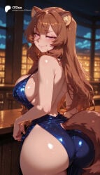 1girl 1girls absurd_res absurdres ai_generated alternate_costume animal_ear_fluff animal_ears ass back backless_dress backless_outfit bare_arms bare_shoulders big_ass big_breasts blue_dress blunt_bangs blurred_background blurry blurry_background blush breasts brown_hair cartoon cartoony closed_mouth cowboy_shot depth_of_field dress female female_focus from_behind half_closed_eyes hi_res high_quality high_resolution highres huge_ass indoors large_ass large_breasts long_hair looking_at_viewer looking_back naughty_face night odexai pink_eyes raccoon_ears raccoon_girl raccoon_tail raphtalia shiny_skin sideboob sleeveless sleeveless_dress small_waist smile solo solo_focus straight tail tate_no_yuusha_no_nariagari the_rising_of_the_shield_hero thick_thighs thighs thin_waist wide_hips window
