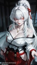 1girls ai_generated big_breasts breasts clothed clothed_female curvy curvy_body curvy_female dreamyan_ai female female_focus female_only hi_res high_quality high_resolution highres hiyuki_(wuthering_waves) kimono large_breasts long_hair looking_at_viewer pale_skin ponytail red_eyes seductive seductive_eyes seductive_look seductive_mouth seductive_pose seductive_smile smile smiling solo solo_female solo_focus thick_ass thick_thighs thighs uncensored white_hair wuthering_waves