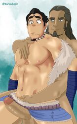 2boys artist_name avatar_legends bara big_penis bolin clothing erection gay kuroubojin male male_only muscles muscular_male nuktuk outdoors outside smooth_skin the_legend_of_korra tonraq water_tribe yaoi