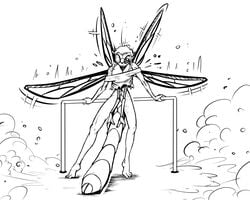 2016 4_arms 4_wings arthropod arthropod_abdomen barely_visible_genitalia barely_visible_pussy clothing comictf dragonfly female flapping_wings genitals hair human insects mammal mid_transformation monochrome multi_arm multi_limb multi_wing pussy smile solo species_transformation standing torn_clothing transformation wings