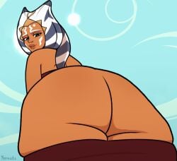 1girls ahsoka_tano alien alien_girl animated animated_gif ass ass_focus big_ass bottom_heavy bouncing_ass bubble_butt crop_top fat_ass female female_only huge_ass jiggle jiggling_ass large_ass looking_at_viewer looking_back low-angle_view massive_ass no_panties pussy rear_view shorts shorts_down solo star_wars thick_ass thick_thighs twerking wide_hips yenvudu