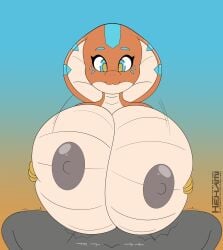 2023 alternate_version_at_source alternate_version_available big_breasts binita_(miso_souperstar) breasts breasts_bigger_than_head duo female furry furry_female furry_male hexami huge_breasts male nipples paizuri snake snake_girl tagme