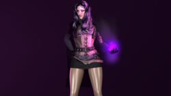 3d 3d_(artwork) black_hair cd_projekt_red cloak dress legs legwear mage magic outfit pantyhose pose shiny skirt sorceress source_filmmaker teejay22 the_witcher_(series) the_witcher_3:_wild_hunt yennefer