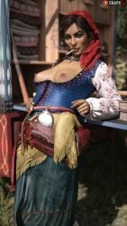 1girls 3d beauty_mark breasts cigarette corset dark-skinned_female dark_skin duplicate female green_eyes madam_nazar nipples red_dead_redemption_(series) red_dead_redemption_2 shark2j smoking solo