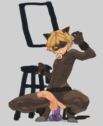 1boy adrien_agreste anal_insertion anal_masturbation anal_penetration balls big_penis blonde_hair cat_ears cat_noir dildo dildo_in_ass dildo_sitting foreskin green_eyes lambrey male male_focus male_only mask masturbation miraculous_ladybug partially_retracted_foreskin penis semi-erect sex_toy solo solo_male spandex uncircumcised uncut