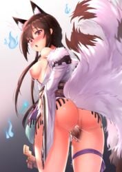 1girls absurdres animal_ear_fluff animal_ears anus areolae ass back bangs bar_censor bare_shoulders blush bottomless breasts breasts_out brown_hair censored chinese_clothes commentary_request detached_sleeves eyebrows_visible_through_hair female female_focus fox_ears fox_tail from_behind fur_trim girls'_frontline gmkj gradient gradient_background gradient_eyes hair_between_eyes highres humanoid kemonomimi legs_apart looking_at_viewer looking_back multicolored multicolored_eyes multiple_tails oerba_yun_fang open_mouth penis pussy pussy_juice sash sex sidelocks sitting small_breasts solo solo_focus straight tail thigh_strap tied_hair type_79_(girls_frontline) vaginal_penetration wide_sleeves yellow_eyes