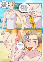 1boy ass_expansion beach breast_expansion comic comic_page eye_color_change gender_transformation hair_color_change hair_growth meowwithme(artist) mtf_transformation original original_character rule_63 skin_color_change solo transformation