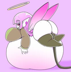 belly_expansion belly_inflation hose hose_in_butt hose_inflation huge_ass huge_breasts inflation laying_on_stomach looking_pleasured nub_feet red_belly royaloppai wings