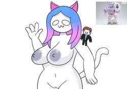 1girls 2d :3 animal_ears animal_tail areolae armpit big_areola big_breasts blue_hair breasts cat_ears cat_girl cat_tail catgirl commission female female_only gradient_hair grey_nipples idontknow_art navel nipples no_pupils nude nude_female pink_hair pussy reference_image roblox roblox_avatar simple_background solo solo_female standing stomach waving white_background white_eyes white_skin white_tail