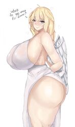 1girls ahoge angel angel_wings apron areolae armpits ass big_ass big_breasts big_butt big_nipples blonde_hair blue_eyes blush bottomless braid braided_hair breasts dialogue gavreel_(jutsu) hair_between_eyes half-closed_eyes heart heart-shaped_pupils hourglass_figure housewife jutsu_(artist) large_areolae large_breasts long_hair looking_at_viewer mature_female mature_woman milf mother naughty_face plump puffy_nipples shiny_skin side_view sideboob signature simple_background smile solo text thick thick_ass thick_legs thick_thighs watashi_no_sadisuto_tenshi_gavreel_san! white_background