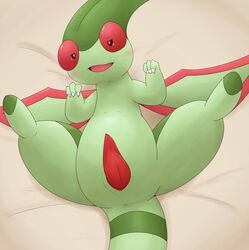 2014 animal_genitalia anus blush erection feral flygon garpey genital_slit genitals lying male membrane_(anatomy) membranous_wings nintendo nude on_back penis pokémon_(species) pokemon pokemon_(species) simple_background slit solo video_games wings