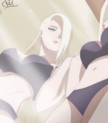 1girls agung911 big_breasts blonde_hair blue_eyes breasts cameltoe female female_only hair_over_one_eye ino_yamanaka lipstick long_hair looking_at_mirror makeup mirror naruto naruto:_the_last naruto_(series) pussy reflection solo underwear