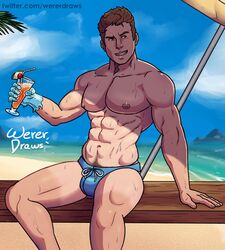 1boy abs alcohol bobby_drake iceman male male_only marvel muscular mutant solo speedo superhero swimwear wererdraws x-men