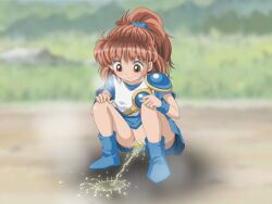 arle_nadja crouching on_ground peeing peeing_on_ground peeing_outside puyo_puyo smiling tagme tyao