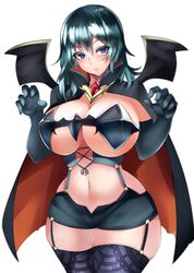 1girls alternate_body_type alternate_breast_size bat_wings big_breasts blue_eyes byleth_(fire_emblem) byleth_(fire_emblem)_(female) cape cleavage collar corset curvy female female_focus female_solo fire_emblem fire_emblem:_three_houses gloves green_hair halloween halloween_costume huge_breasts leggings midriff nintendo solo solo_female succubus tea_texiamato thick_thighs thighhighs thighs underboob voluptuous white_background wide_hips