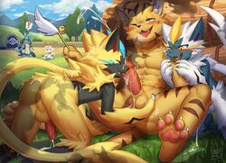 ! 2boys a8295536 after_sex ambiguous_gender anthro arm_grab balls bent_over big_ass blowjob blush canine claws closed_eyes cum cum_in_mouth cute cute_fang domination drooling feline fellatio fluffy fluffy_tail fur furry grass happy heart looking_at_viewer looking_down lucario male_only mammal naked nintendo nipples open_mouth orange_fur pawpads paws penis pokemon pokemon_(species) precum red_eyes scorbunny shiny_pokemon sitting sweat tail teeth tiger tongue tongue_out white_body white_fur yellow_body yellow_eyes yellow_fur zeraora