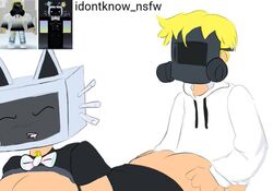 1boy 1boy1girl 1girls animal_ears artist_name ass bent_over big_breasts black_shirt black_sleeves blonde_hair blush bottomless bow bowtie breasts cat_ears cat_whiskers cleavage drool drooling female female_penetrated from_behind hands_on_hips hip_grab hoodie idontknow_art long_sleeves male male/female male_penetrating male_penetrating_female mask no_eyes no_panties no_pants open_mouth pale-skinned_female pale-skinned_male pale_skin roblox roblox_avatar sex shirt shirt_lift shirt_up short_hair short_sleeves simple_background sleeves standing standing_doggy_style standing_sex straight t-shirt tv_head welding_mask whiskers white_background white_bow white_hoodie white_sleeves white_topwear