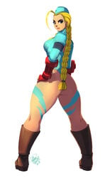 alternate_costume armwear artist_name artist_signature athletic_female big_ass big_butt blue_clothing boots braided_ponytail cammy_white capcom dat_ass female_only fighter gloves hand_on_hip human_only leotard looking_at_viewer looking_back mature mature_woman parody posing solo_female solo_focus stacked_lady standing street_fighter street_fighter_alpha thick_thighs tied_hair tovio_rogers twitter white_background yellow_hair