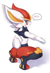 ambiguous_gender anthro ass big_ass big_butt blush cinderace cute cute_fang fluffy fluffy_tail fur furry furry_only hanuvo happy heart lagomorph looking_at_viewer looking_back mammal naked nintendo open_mouth pokémon_(species) pokemon red_eyes sweat tail text thick_thighs white_body white_fur