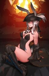 big_ass big_breasts bloodborne bunny_ears bunnysuit female female_only fromsoftware haohi_oterin hat lady_maria_of_the_astral_clocktower light-skinned_female looking_at_viewer sitting thick_thighs