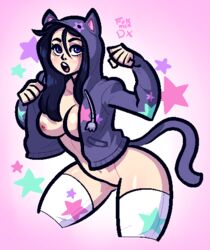 breasts cat_tail fukmin-dx hoodie purple_hair