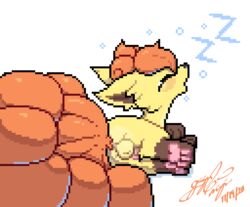 2020 backsack balls blush digital_media_(artwork) erection feral fur furry furry_only genitals gingy_k_fox guritchi_(gingy_k_fox) knot lying male male_only morning_wood multi_tail nintendo on_front open_mouth pawpads penis pink_pawpads pixel_art pokemon pokemon_(species) rear_view shiny_pokémon shiny_pokemon shiny_vulpix signature simple_background sleeping sound_effects tail tired video_games vulpix white_background yawn zzz