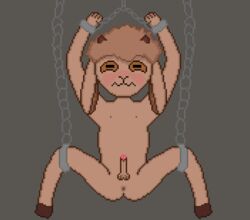 anthro blush bondage bound bovid caprine chains digital_media_(artwork) erection goat hooves horn male male_only mammal pixel_art questionable_consent solo solo_focus spread_legs spreading toridiaz